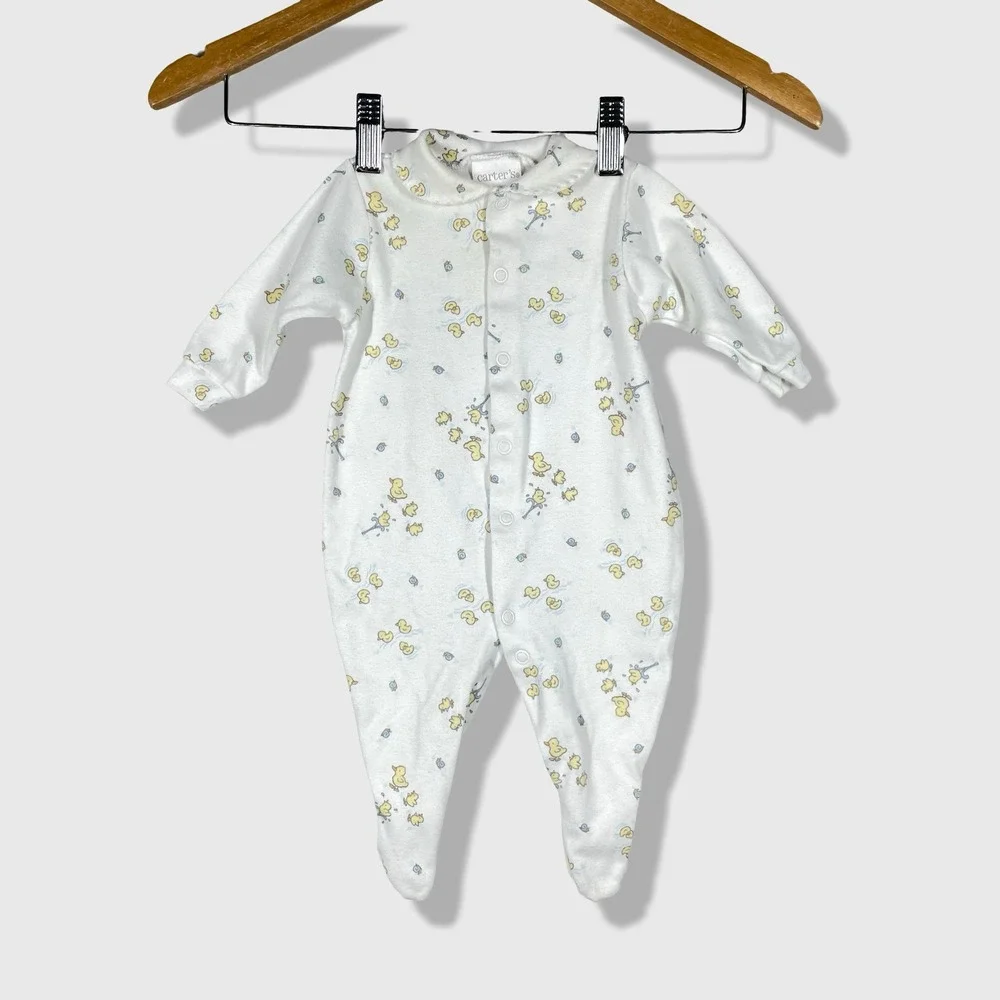 Carter's Footed Sleeper Baby 0-3M White Yellow Duck‎ Print Vintage Aesthetic